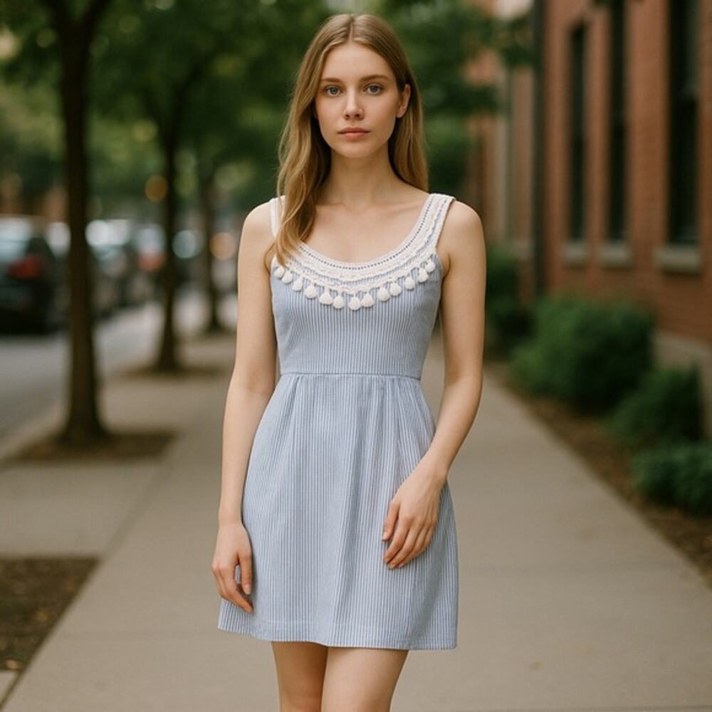 Sequin Hearts Juniors Womens Dress Size 9 Seersucker Striped Tank Lace Easter‎